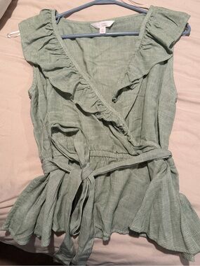 LC Lauren Conrad Sage Green Ruffle Wrap Blouse